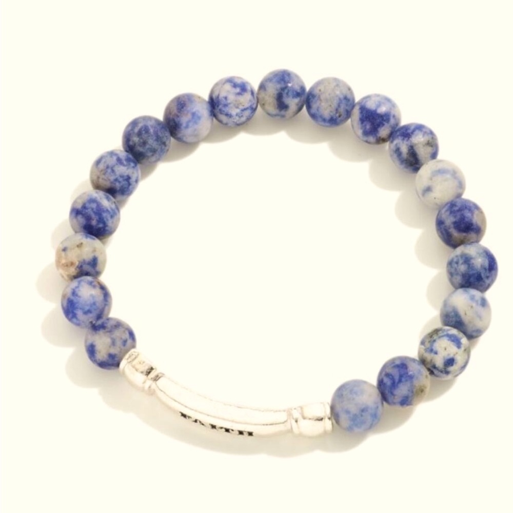 FAITH Message bar Blue Marble
Stone Beaded Bracelet*Stretches new